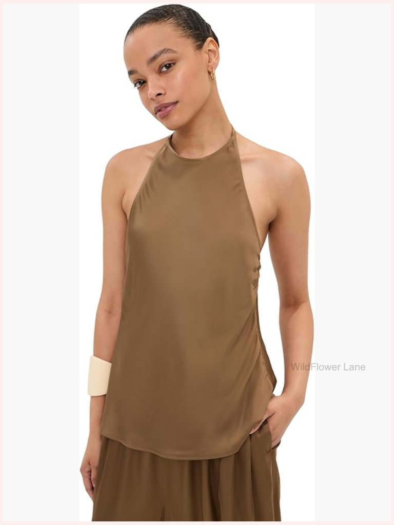 Satin Halter Tank Top - Sleeveless Open Back - Lightweight